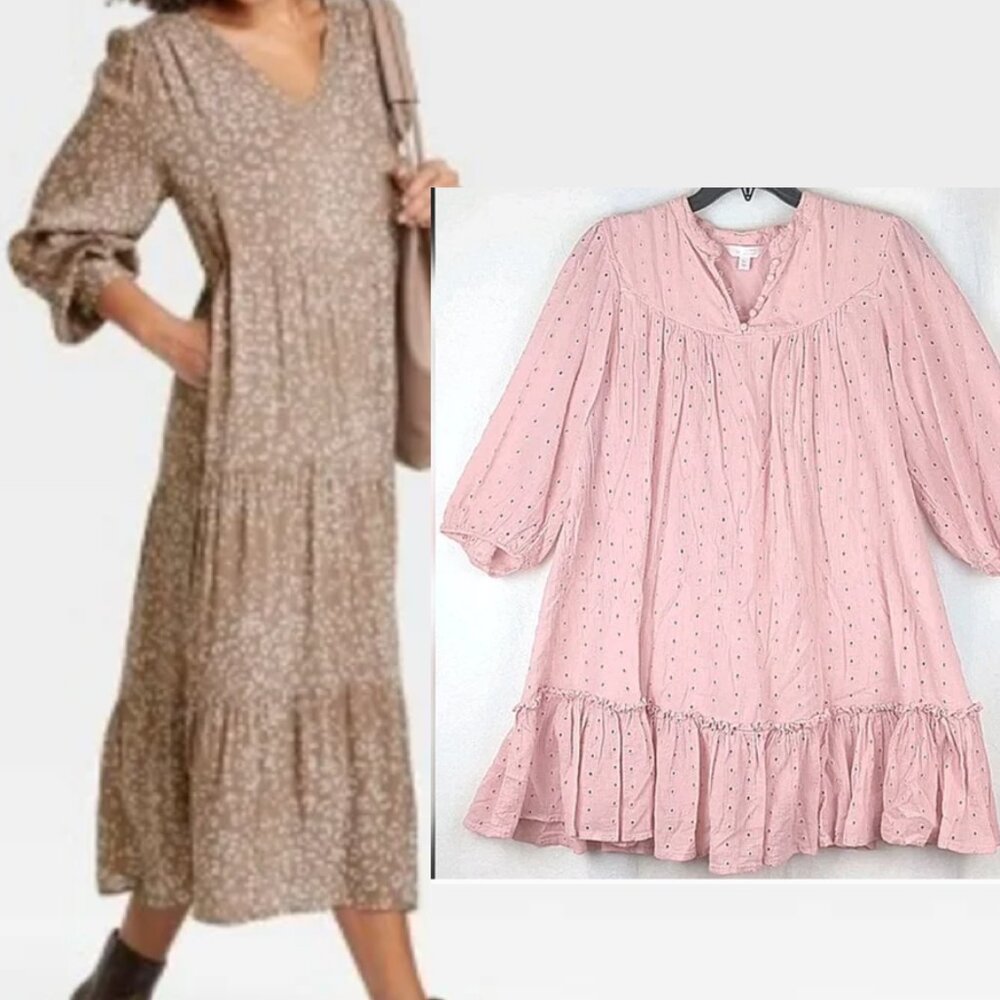 2 Cottagecore Modest Peasant farmhouse Midi Dresses MEDIUM bundle